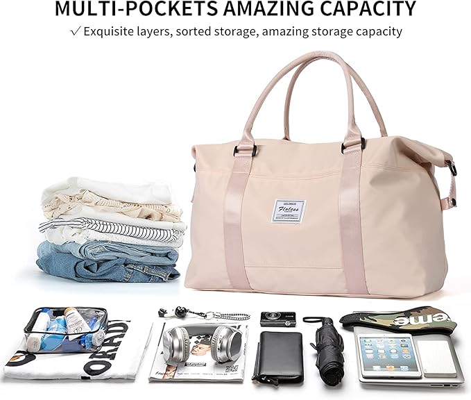 HYC00 Travel Duffel Bag,Carry-on Overnight Weekender Bags for Women,Sports Tote Gym Bag with Wet Pocket