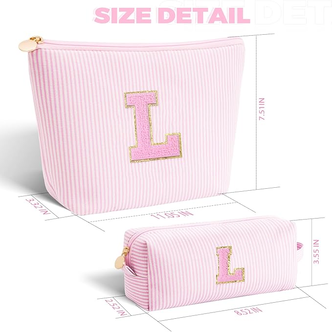 Btffitting Dance Recital Gifts for Girls - Cosmetic Bag for Teen,Initial Cute Makeup Bag Set for Women,Trendy Pouch for Niece Sister Friend Female Her,Birthday Gifts for Daughter - Pink,L