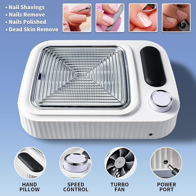 80W Nail Dust Collector Vacuum with Nail Cleaning Brush,Quiet Nail Fan Dust Collector Nail tech with 2pcs Reusable Filters,Profesional Nail Supplies Acrylic Dust Collector for Nails (White A)