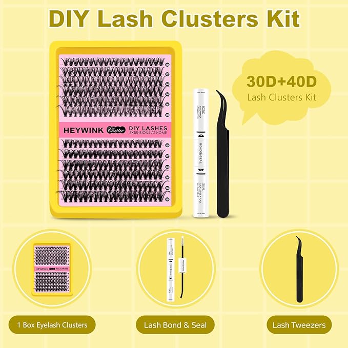 Lash Extension Kit DIY Lash Clusters Eyelash Extension Kit, 10-18mm 30D 40D Individual Lashes Kit Natural Lash Clusters with Lash Bond and Seal, Lash Tweezers for Beginner(30D+40D 10-18MM Kit)