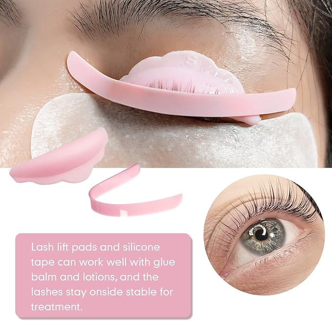 PERMANIA Lash Lift Rods, Great Smell Lash Glue Balm for Eyelash Perm Silicone Curler Pads Reusable Lash Perm Covers Makeup Beauty Tools 17PCS(Pink)