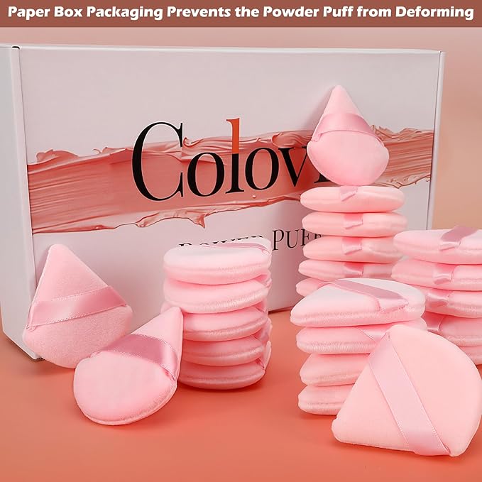 Colovis 72 PCS Powder Puff, Face Soft Makeup Sponge, Velour Triangle Powder Puff for Foundation, Makeup Puff Setting Makeup for Loose Powder, Beauty Tools(Pink)