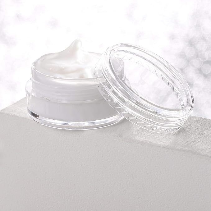 Refillable Cosmetic Sample Jars - 100 Pack 10g (0.35oz) Clear Small Travel Containers with Lids + 10 Mini Makeup Spatulas - BPA Free