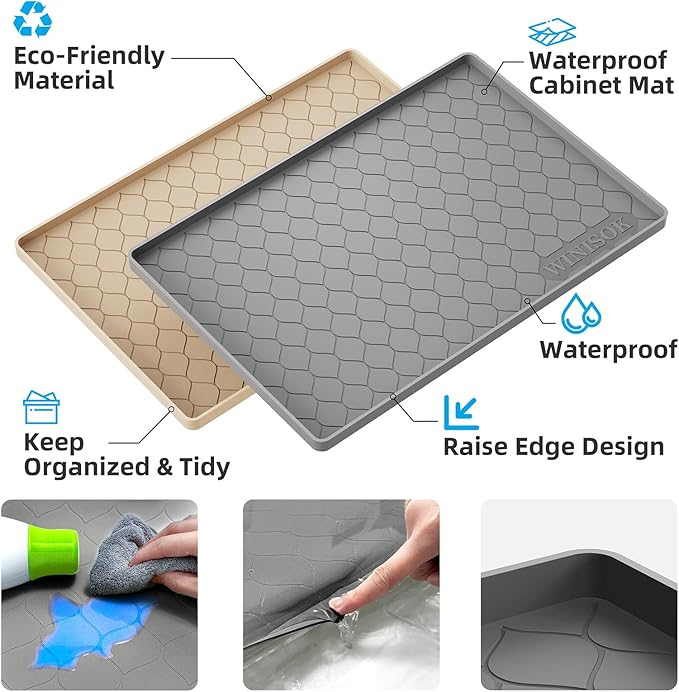 Silicone Under Sink Mat 25" x 19", kitchen Essentials and Gadgets, Shelf liner and Cabinet Protector, Home Organizers and Storage, Waterproof Bathroom Tray