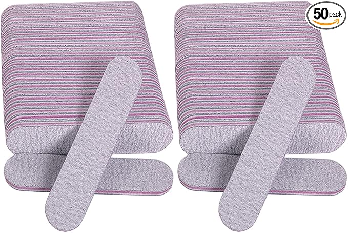 Nail Files (50 Pack), 3.6 Inches Emery Board Nail Files for Acrylic and Natural Nails, 100/180 Grit Small Double Sided Fingernail Filer Bulk Mini Professional Finger Nail Filer Manicure Set Gray