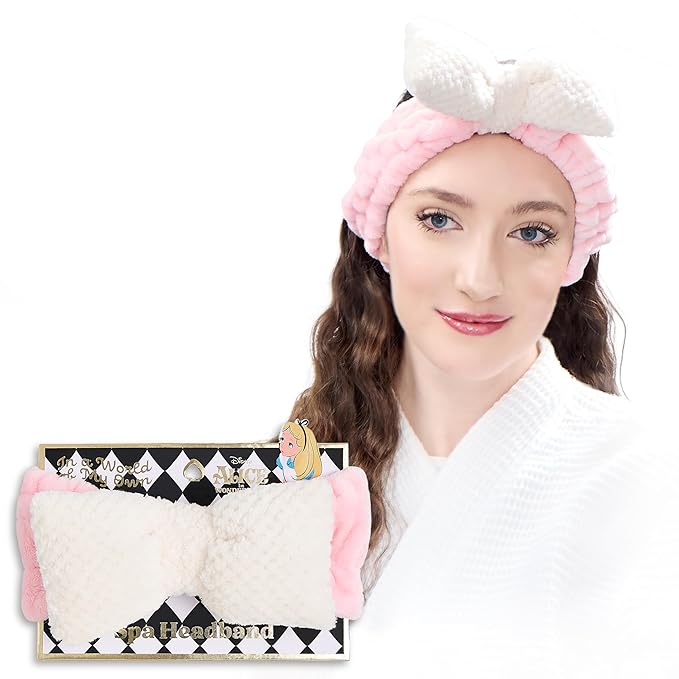 Disney Spa Headband, Soft, Plush, Adjustable, and Fun Hair Accessory for Skincare and Makeup Routines, Alice by Belle Maison