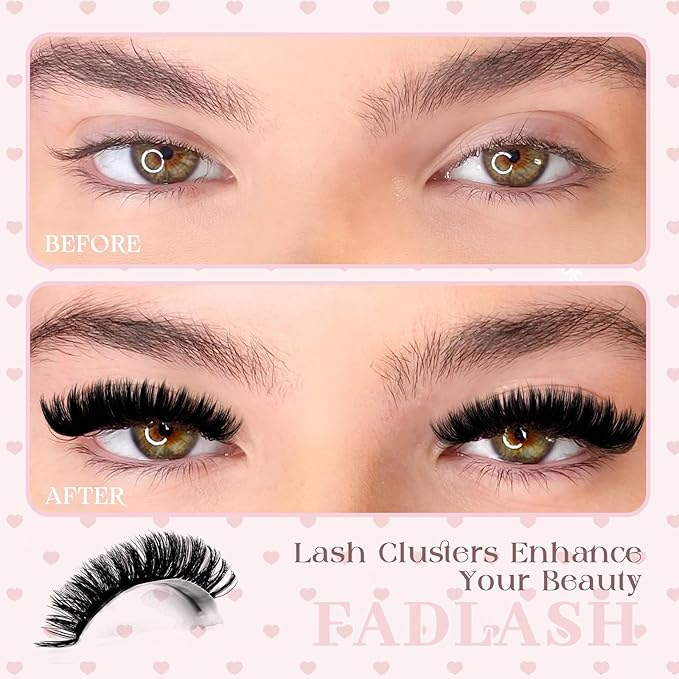 FADLASH Fluffy Lash Clusters 200D Eyelash Clusters 12-18mm Individual Clusters Eyelash Extensions Volume Lash Extensions DIY at Home (200D, 12-18mm)