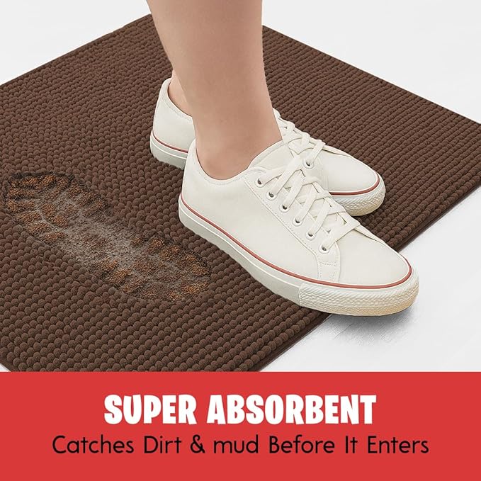 MudGuard Mat™ Dog Door Mat for Muddy Paws, Super Absorbent Microfiber, Non-Slip Indoor Mat, Quick Dry Chenille Mud Mat for Dogs & Entryway, Washable, Choco 24" x 60"
