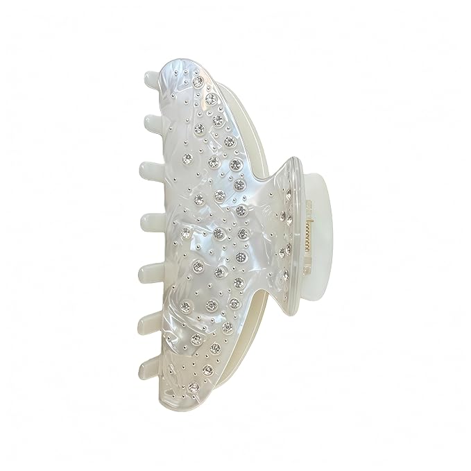 Durable Acetate Hair Clips - 4-Inch Shiny White Claw Clips for Fine and Thick Hair (Shiny White)