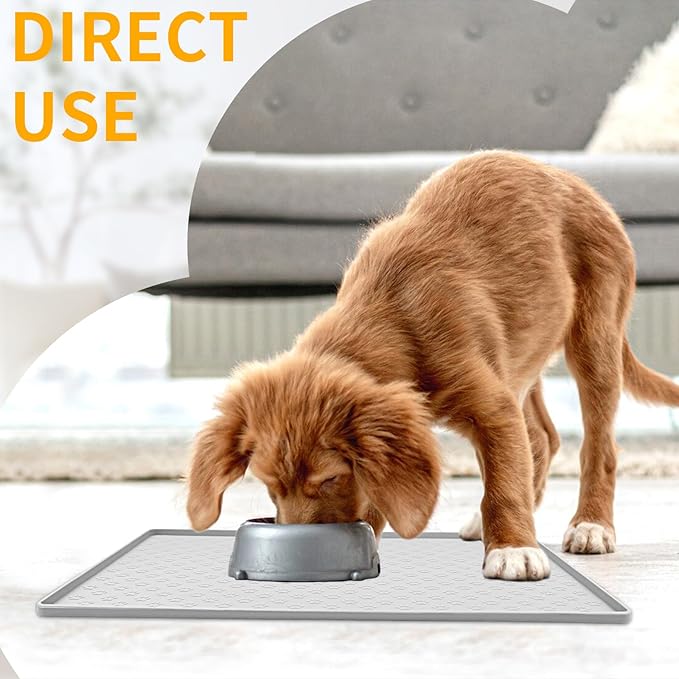 Ptlom Dog Food Mat Anti-Slip Pet Bowl Mats for Food and Water, High-Lips Pet Placemat Prevent Messy Spills to Floor, Waterproof Puppy Feeding Tray for Small, Medium Large Dogs Cats, Silicone