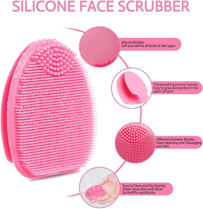 Silicone Face Scrubber with Body Scrubber for Shower Gentle Exfoliating,Soft Bristles Bath Washing Brush for Women Men-3pcs Deep Pore Cleansing Brushes Skin Care Tool for All Skin Types