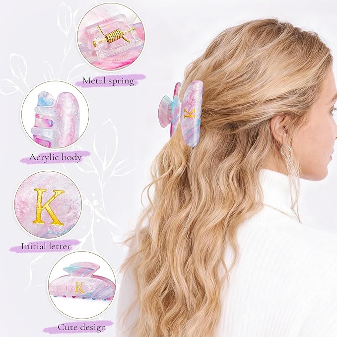 Hair Clips for Women | Monogram Hair Claw Hair Accessory | Personalized Gifts for Women Teen Girl Trendy Stuff | Cute Hair Claws | Gifts for Girls Her Mom Bridesmaid Wife - Lavender,M