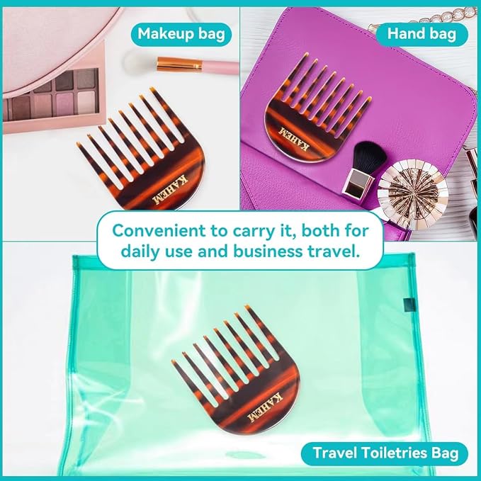 KAHEM Handmade Small Wide Tooth Comb for curly hair, Daily Hair Care Detangler Comb for Long and short Hair, Pocket Size, Unbreakable, 3.14Inch