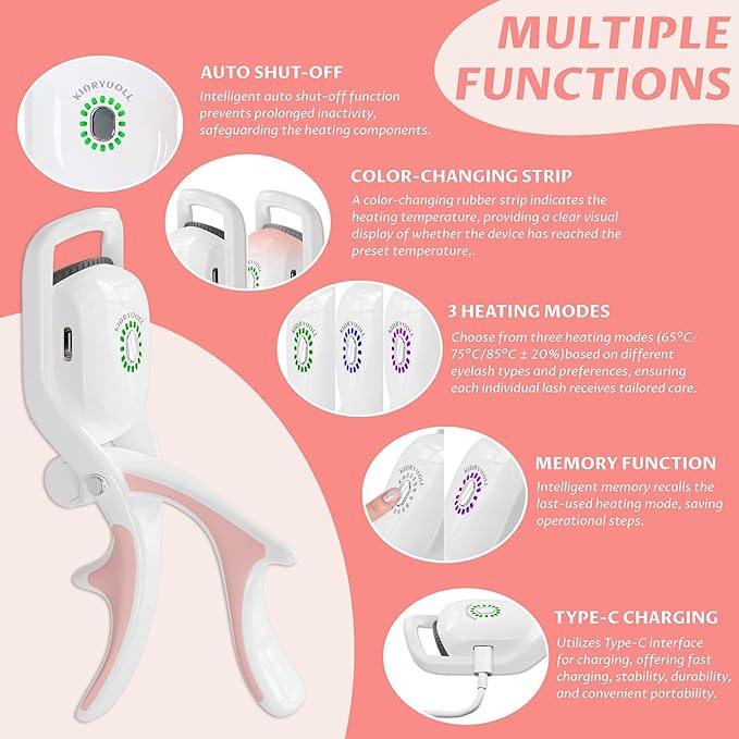 Electric Heated Eyelash Curler Kit Hot Lash Therapy Professional Eyelash Tools Battery Powered Lash Lifter Rechargeable Clamp for Various Eye Types Plastic Material (Colour White)