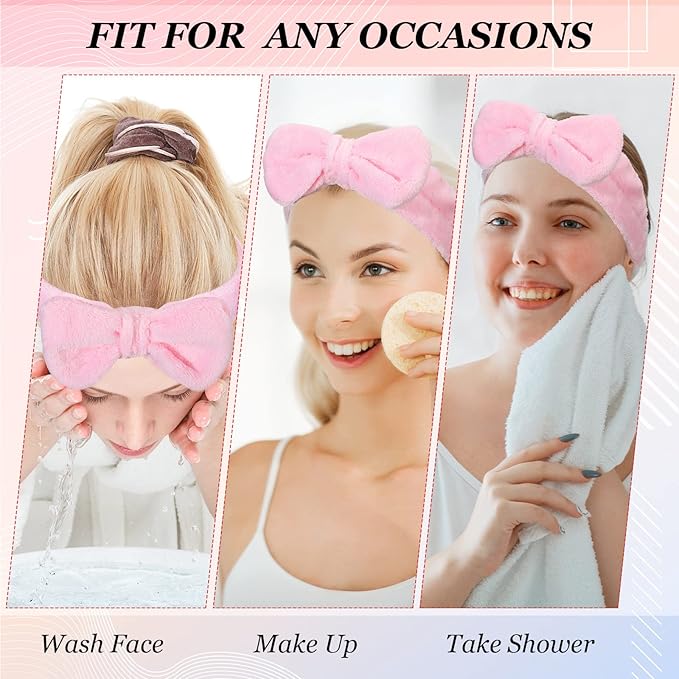 Jexine 24 Pcs Facial Spa Headband Makeup Headbands Bulk Bow Hair Head Band Fluffy Plush Spa Headband for Women Washing Face Shower Cleansing(Solid Color,classic Style)