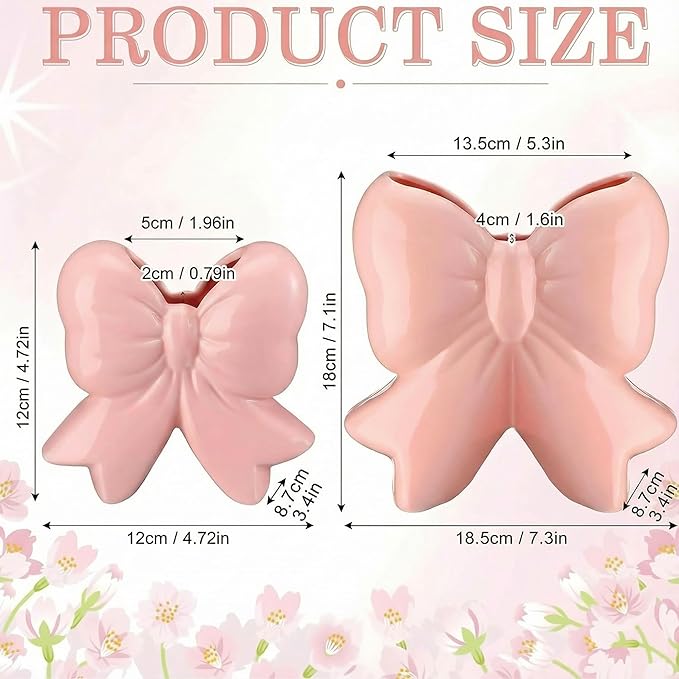 Bow Vase Coquette Ceramic Vase Pen Holder Makeup Brush Holder Contemporary Design Decorative Women Gift for Christmas Home Office Shelf Table Room(Pink,Small,Classic)