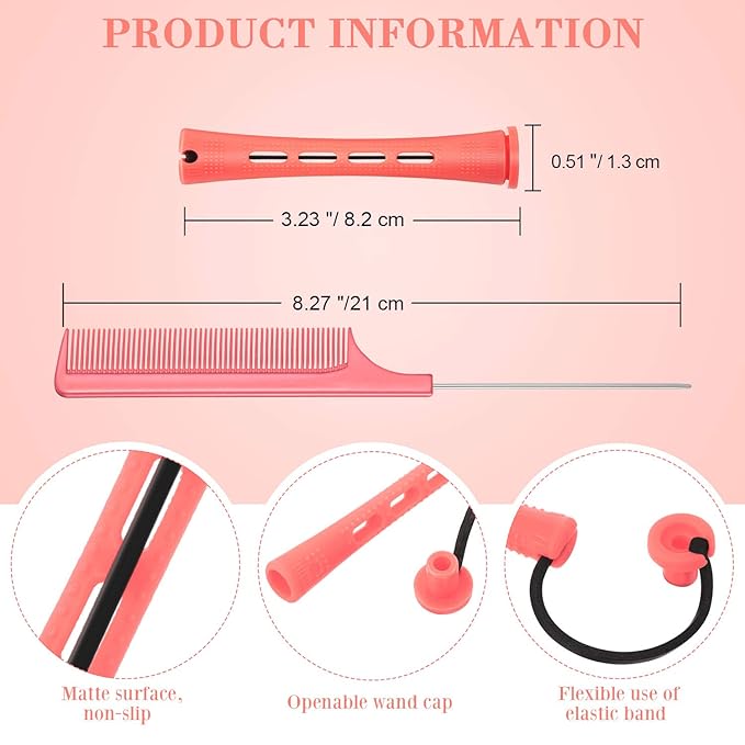 WILLBOND 36 Pieces Cold Wave Rod Hair Perm Rods Hair Rollers Perming Curlers with Steel Rat Tail Comb for Hairdressing Styling