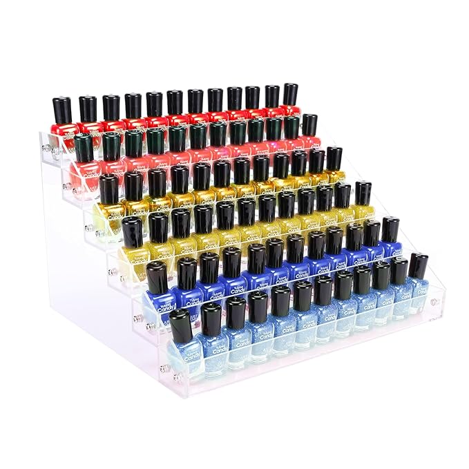 Nail Polish Organizer, 6 Tiers Acrylic Paint Rack, Clear Display Holder Storage for Ink Gel Nail Polish Sunglasses Essential Oil Holds up to 54-72 Bottles