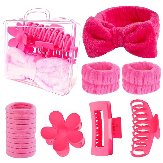 16 Pcs Skincare Headband Set, Face Washing Headband with Wristbands, Hair Claw Clips & Hair Ties, Spa Headbands for Women Girls, Perfect for Facial, Makeup, Shower, Gift Ready Box