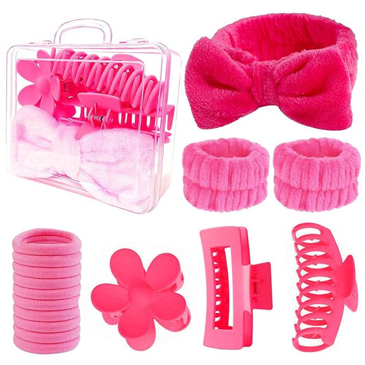 16 Pcs Skincare Headband Set, Face Washing Headband with Wristbands, Hair Claw Clips & Hair Ties, Spa Headbands for Women Girls, Perfect for Facial, Makeup, Shower, Gift Ready Box