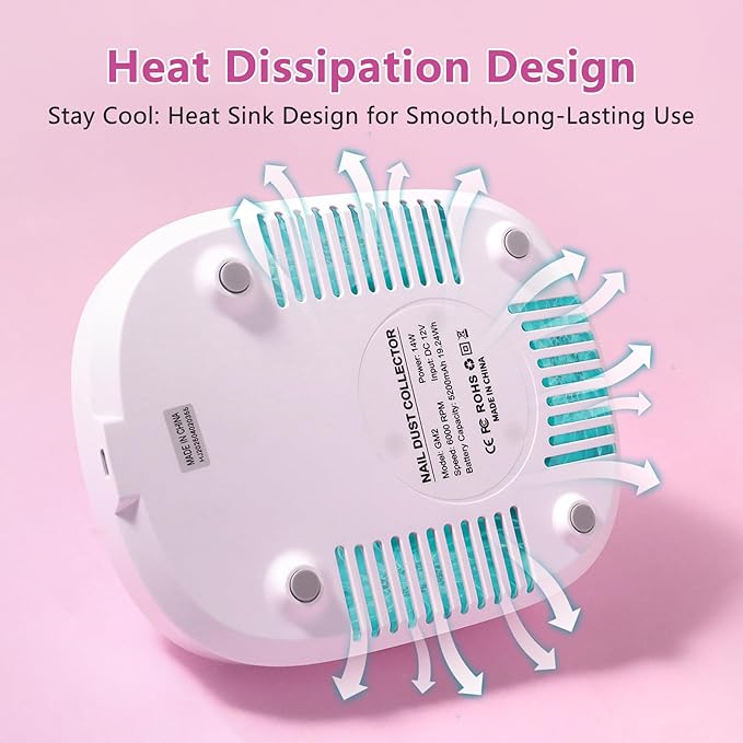 Nail Dust Collector, heemeei Protable 10 Speeds Dust Collector Nail Tech with 30 Pcs Disposable Filter Papers, 6000RPM Powerful Lightweight Nail Vacuum for Beginner Acrylic Nail Manicure Home Salon