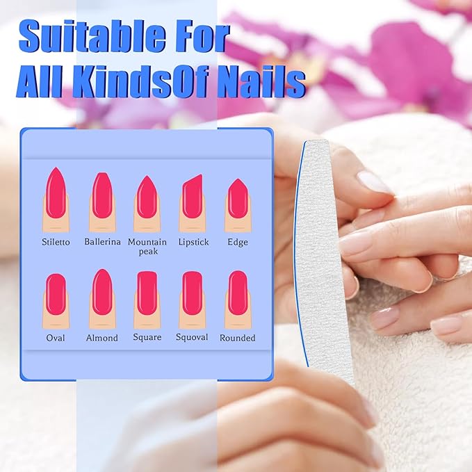BLESWIN Nail Files 180/240 Grit, 25 Pcs Professional Double Sided Emery Board, Reusable Washable Coarse Tool for Acrylic & Gel Nails, Home Salon Application