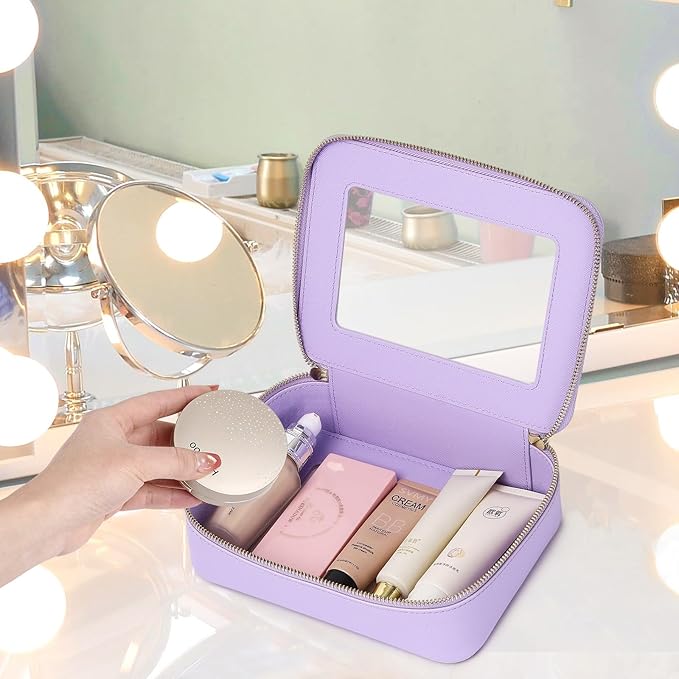 Clear Makeup Bag Set Travel Cosmetic Bag and Toiletry Bag Women's Purse Pouch Cosmetic Stroage Organizer Case with Zipper Car Essentials (Purple, M+Mini)