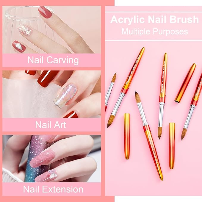 Acrylic Nail Brushes - Size 08, Pure Kolinsky Nail Art Brushes for Powder Application, Sturdy Handle Oval Shaped DIY Manicure Tools