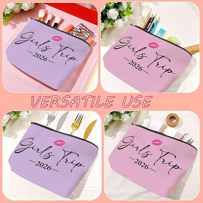 2 PCS Girls Trip Gifts: Fashion Waterproof Nylon Cosmetic Bag, 9W x 7H, Perfect for Travel, Toiletry, Women, Adults
