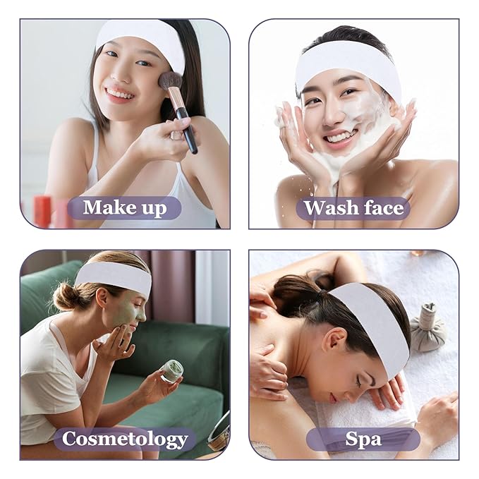 500 Count Disposable Spa Facial Headbands with Convenient Closure,White Stretch Facial Headwraps Soft for Facials Skincare Spa