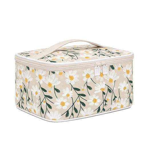 OCHEAL Makeup Bag,Travel Makeup Organizer Bag, Cute Cosmetic Bags for Women Girls Travel Toiletry Bag Traveling With Brush Slot And Divider-Floral