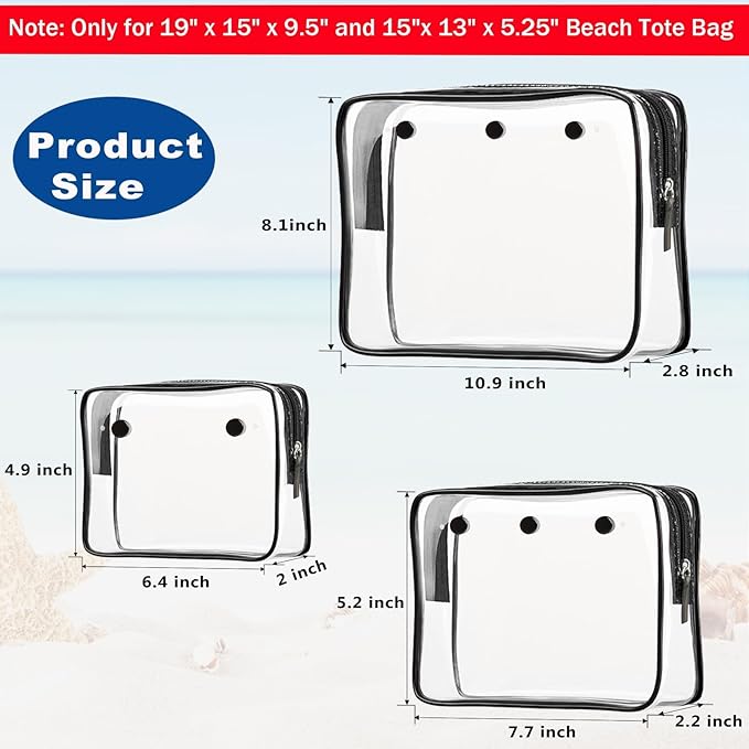 Clear Insert Bag Accessories for Beach Tote Bag, Clear Travel Storage Inner Pouch for Cosmetic, Toiletry & Makeup Brush Organizer Divider