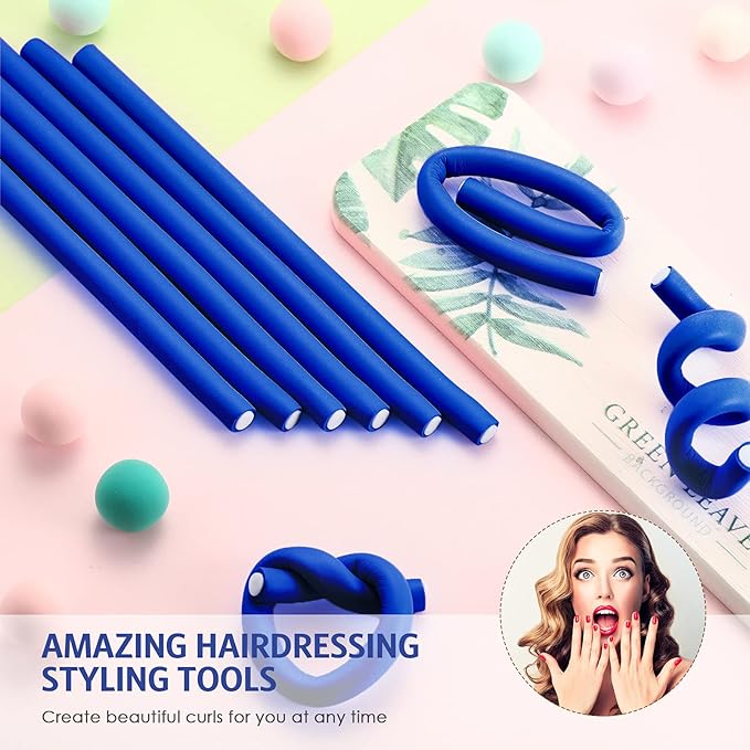 Syhood 30 Pcs 7'' Flexible Curling Rods Twist Foam Hair Rollers Soft Foam No Heat Hair Rods Rollers and 1 Steel Pintail Comb Rat Tail Comb for Women Long Short Hair(Navy Blue,7 x 0.3 Inch)