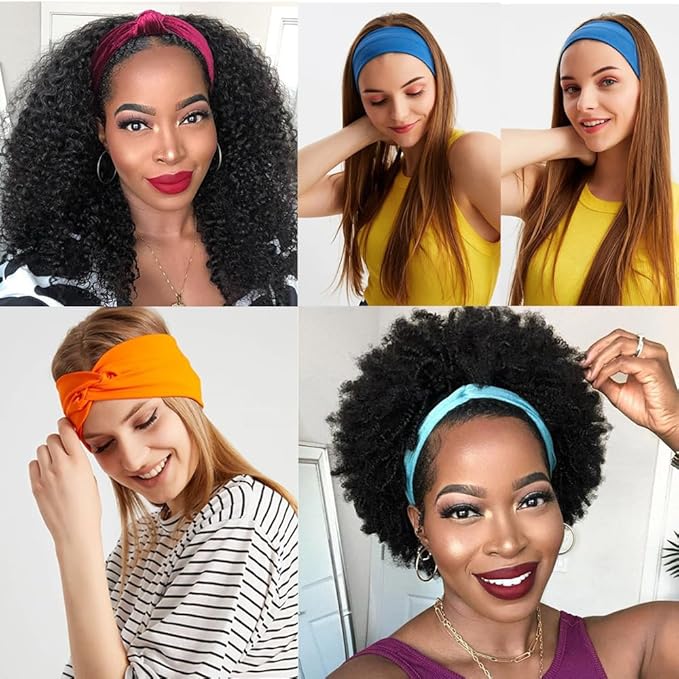 Kachanaa 4 Pack Wide Non-Slip Boho Women's Headband - Elastic Large African Turban Headwrap Ideal for Yoga, Workouts, Running - Non-Slip Design for Black Women