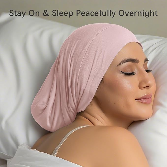 Satin Lined Bonnet for Sleeping Women Men - Adjustable Sleep Cap, Slouchy Beanie Hair Wrap for Curly Braid Locs