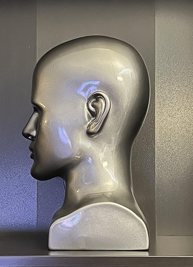 PVC Silver Grey Male Mannequin Head Display Head Stand Wig Display Head Model Men Manikin Head Dolls for Display Headset, Headphone, Game Console, Hats, Wigs Jewellery (Silver Grey)