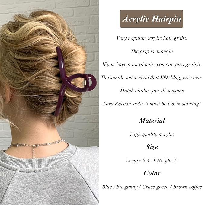 Big Hair Claw Large Butterfly Hair Clip 5" Oversize Acrylic Hair Clips for Long Thick Hair Barrette Accessories Christmas Gift for Women's and Girl's (4 Pcs)
