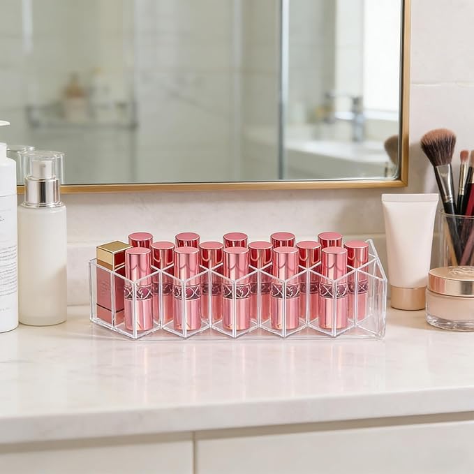 Rollerball Perfume Organizer,16Slots Roller Bottles Holder,Clear Acrylic Perfume Storage Holder Beauty Scent Holder,Stackable Makeup Lipgloss Lipstick Display Case Lip Gloss Storage Stand(1 Pack)