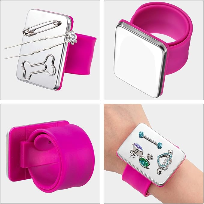 2 Pieces Magnetic Sewing Pincushion, Magnetic Wristband Pin Cushion Holder for Quilting Sewing Pins Hair Clips with Flannelette Bag, Silicone Wrist Strap Bracelet (Rose Red)