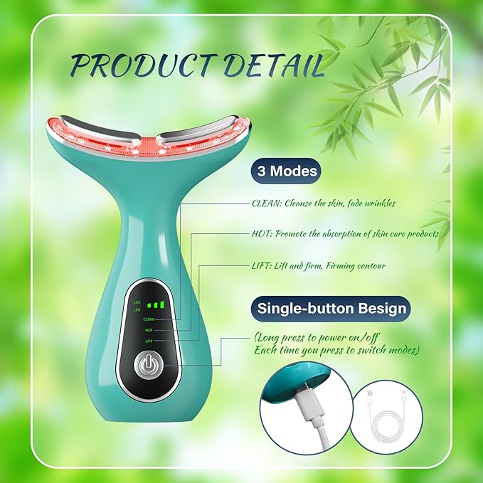 Face Massager Tool, Facial and Neck Massager Beauty 3-in-1 Triple Action Light, Thermal, and Vibration for Skin Care Face Sculpting Tool (Green)