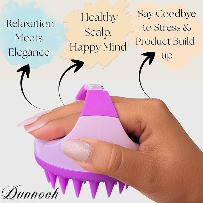 Dunnock Manual Scalp Massager & Shampoo Brush (Purple) – Designed to give You a Salon-Like Scalp Treatment at Home Turn Every Wash Dandruff Comb Into a Spa Experience Scalp Stimulator.
