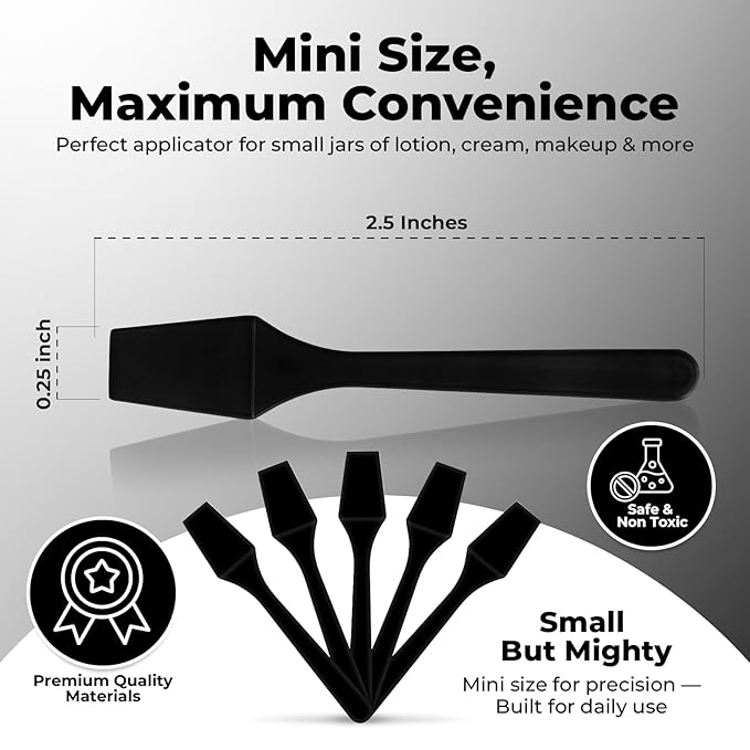 Mini Lotion Spatula (2.5", 100 Pack) - Mini Spatula for Cosmetics, Creams & Crafts | Ointment Applicator for Mixing, Skincare, Face Mask | Disposable Lotion Applicator for Face | Black