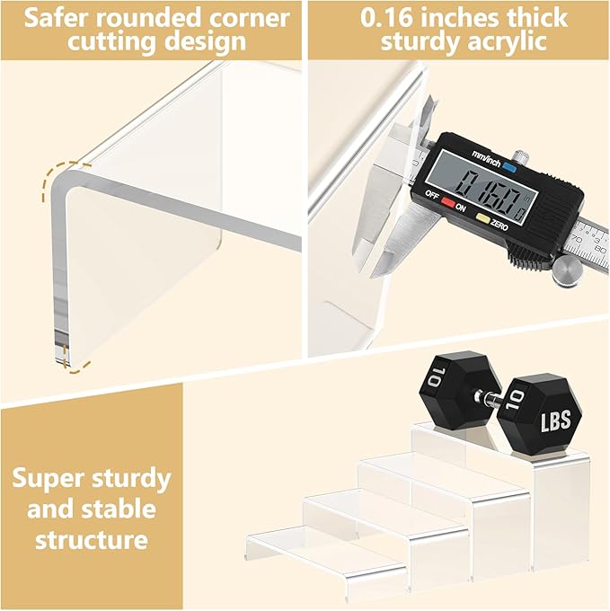 6 Pcs Large Acrylic Display Risers (7" L~8" L), Sturdy Rectangular Dessert Stands, Perfume Shelf Organizer, Clear Riser Stands, Display Shelves for Cupcake, Perfume, Figure, Collection, Decoration.