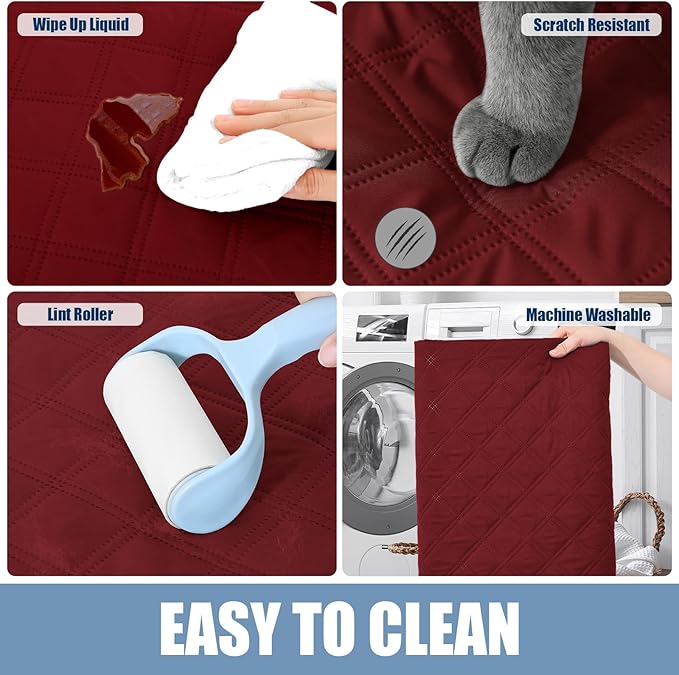 Smiry Waterproof Dog Bed Cover Pet Blanket, Soft Washable Dog Blanket for Furniture Bed Couch Sofa Reversible, Checkered (52"x82", Wine Red/Beige)