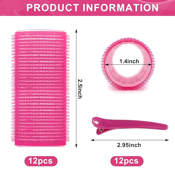 Hair Rollers, 12 Pack Self Grip Salon Hairdressing Curlers, DIY Curly Hairstyle,Colors May Vary (Medium PLUS)