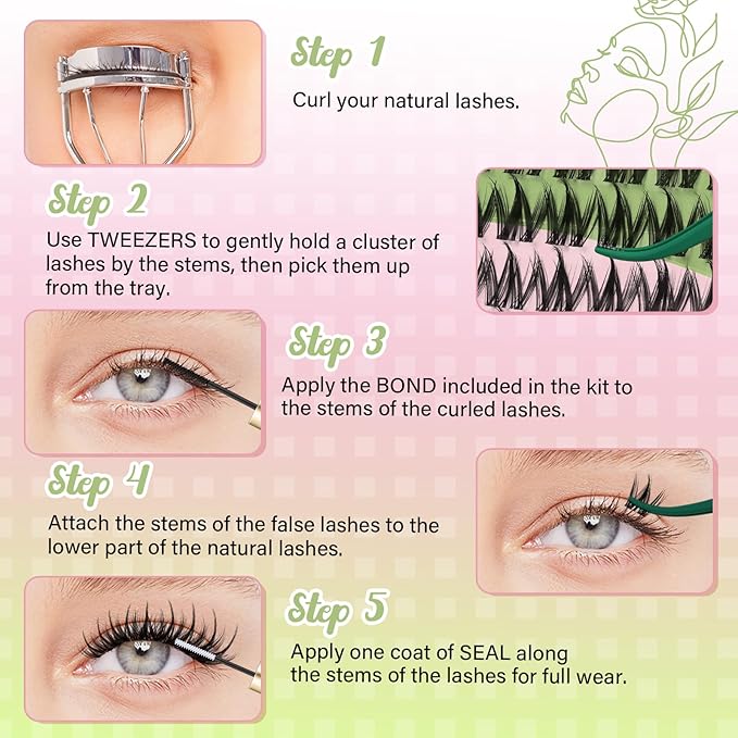 KEYYOU Fairy Chispa Lash Clusters Kit Lash Extension Kit D Curl 120Pcs Eyelash Extension Kit Wispy Natural Invisible Band Lash Kit with Waterproof DIY Lash Kit at Home(Fairy Chispa-D-8-18MIX)