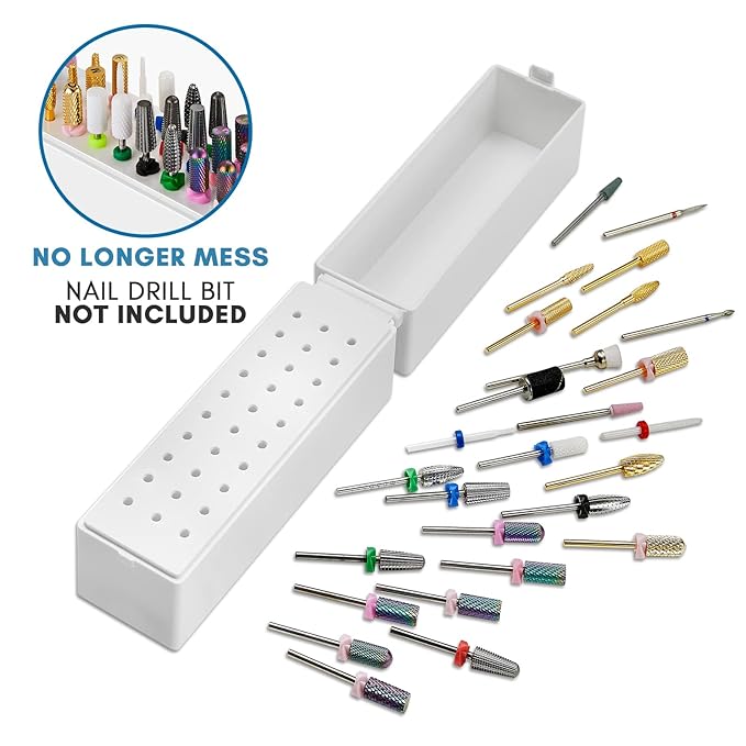 Makartt Nail Drill Bits Holder,Dustproof Stand Displayer Organizer Container Case 30 Holes drill bit holder nail tech Professional Nail art Tools(Not Inlcude Drill Bits,White)