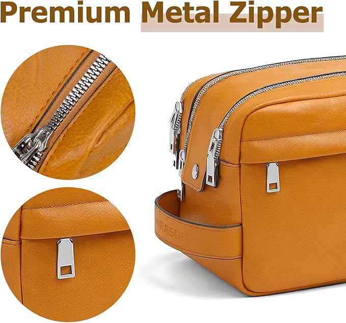 MIRASON Travel Toiletry Bag for Men Leather Travel Bag for Toiletries, Dopp Kit Water-resistant Shower Bag for Shaving Bathroom Organizer Gifts for Men, Brown