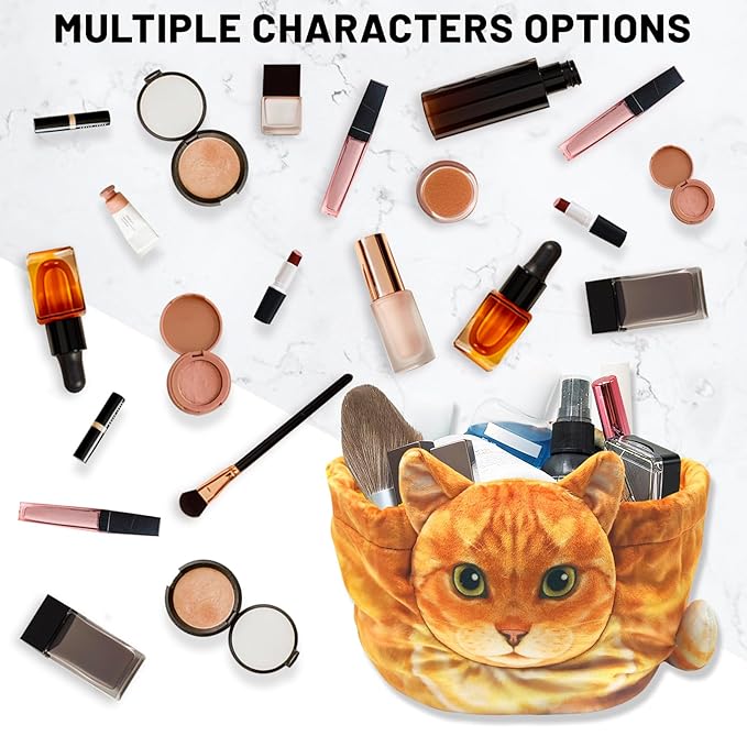 2-Pack Cat Makeup Bag, Black and Orange, Large-Capacity Travel Makeup Organizer, Cat Gift for Women