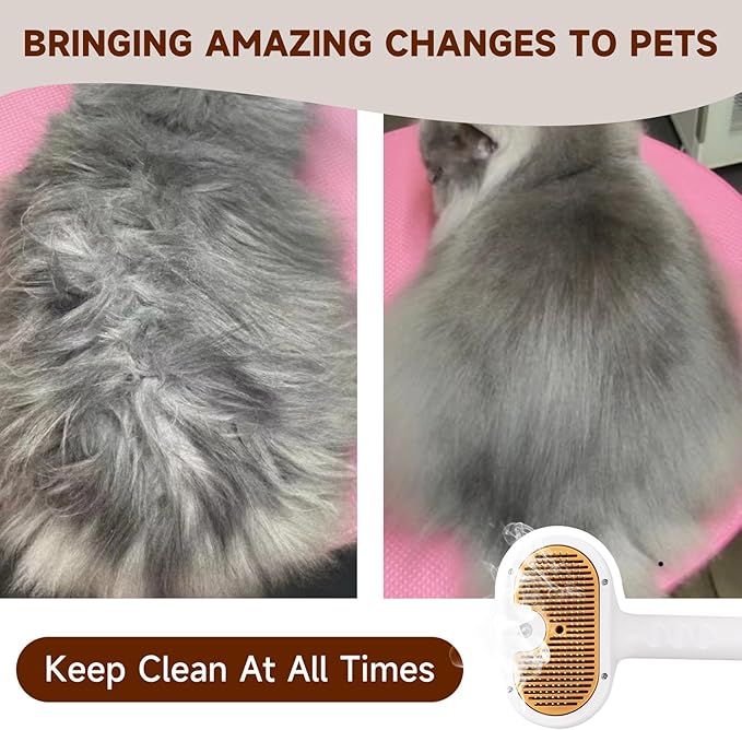 Pet Steam Brush for Dog & Cat – 3-in-1 Spray Hair Removal Comb for Shedding & Grooming, Softens Fur & Reduces Static – Water Brush for Long & Short Coats, Bath-Hating Pets, Includes 2*Shampoo